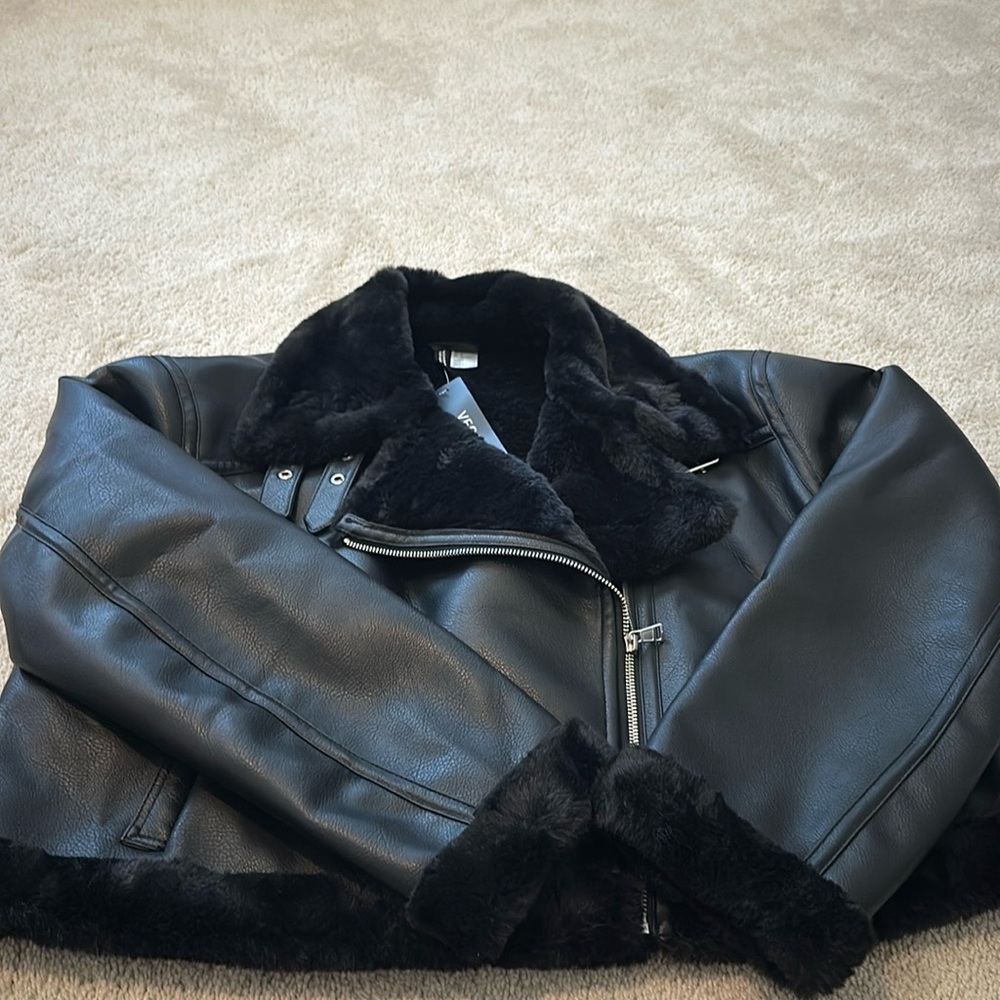 Cropped Faux Leather Aviator Jacket